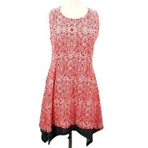 Reborn Red Paisley Print Shark-bite Hemline Sleeveless Dress